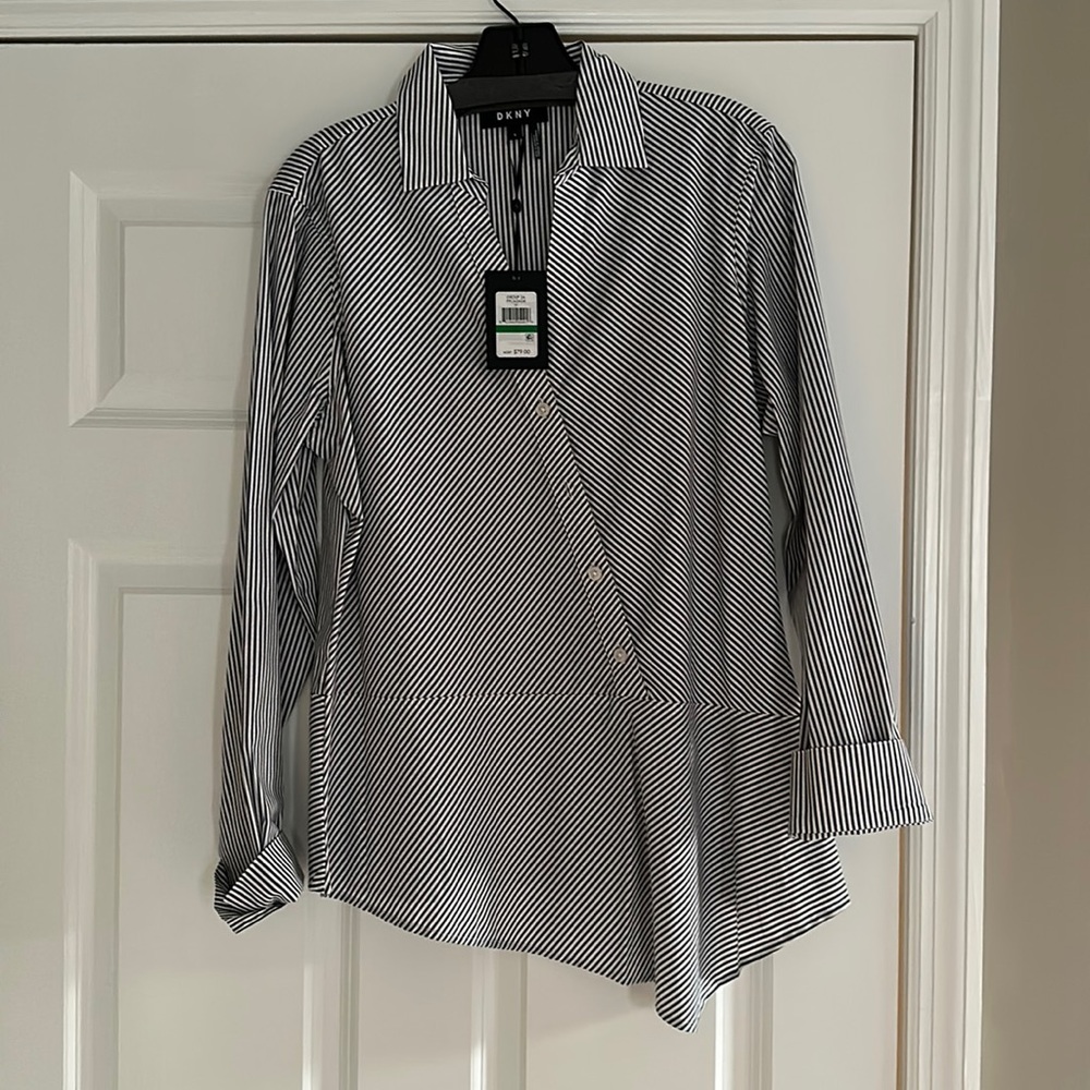 DKNY New with Tags Striped Blouse, Size L Large